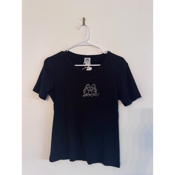 Kibon Cats Tops - Vintage Cat Rhinestone Tee